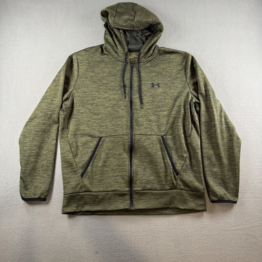 Under Armour Mens Large Olive Green Heather Full Zip Fleece Hoodie